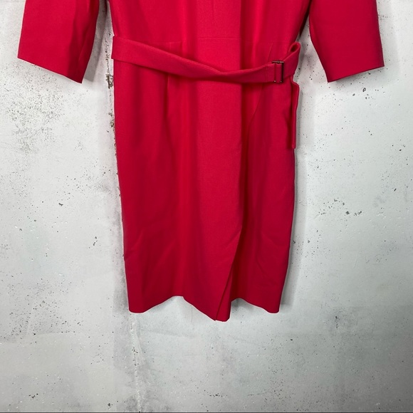 Boss Hugo Boss Belted Sheath Red Career 3/4 Sleeve Dress Size 14 - Picture 3 of 8